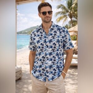 Williams & Kent Palm Tree Hawaiian Shirt XL Tropical Button Up